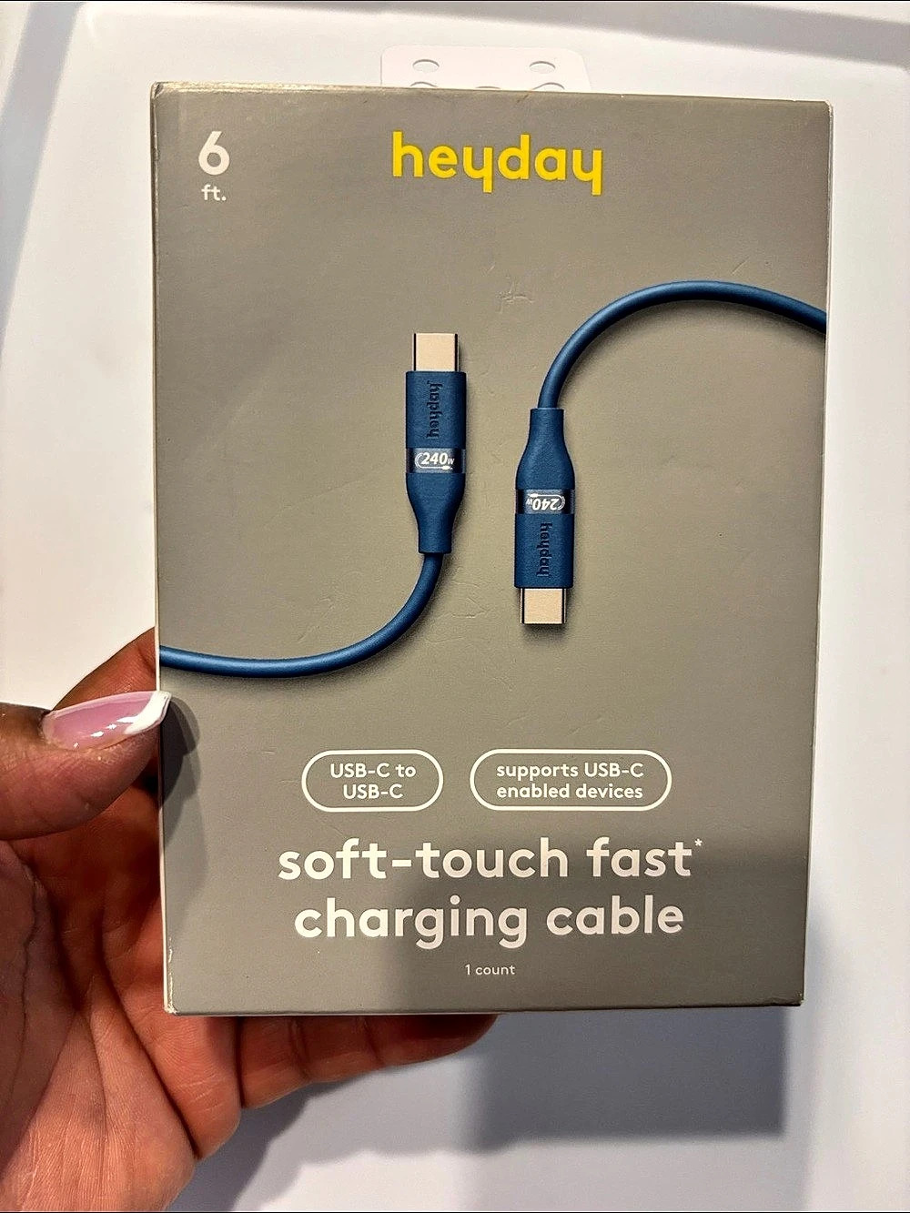 heyday Soft-Touch Fast Charging Cable 6 ft USB-C to USB-C Blue Cable NWT